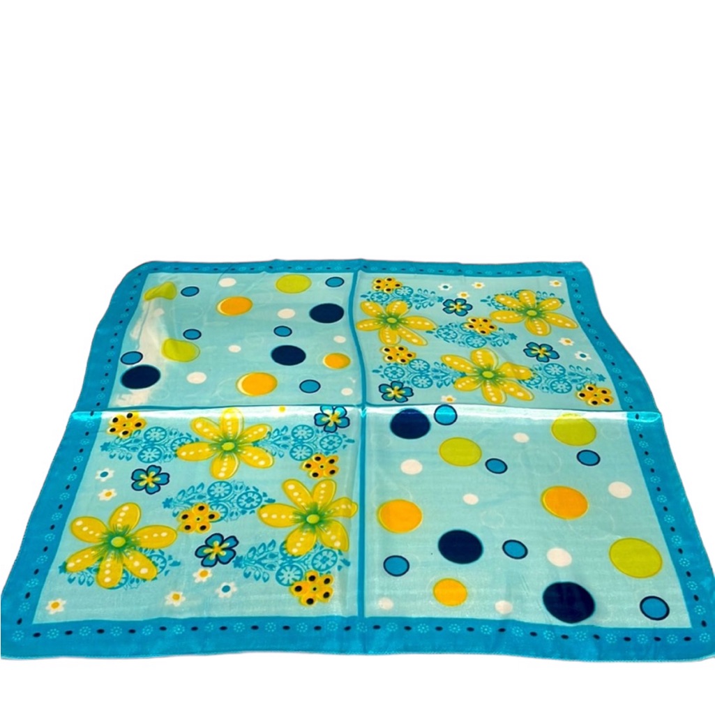 Blue And Yellow Silk Scarf Flowers And Dots Nwt
